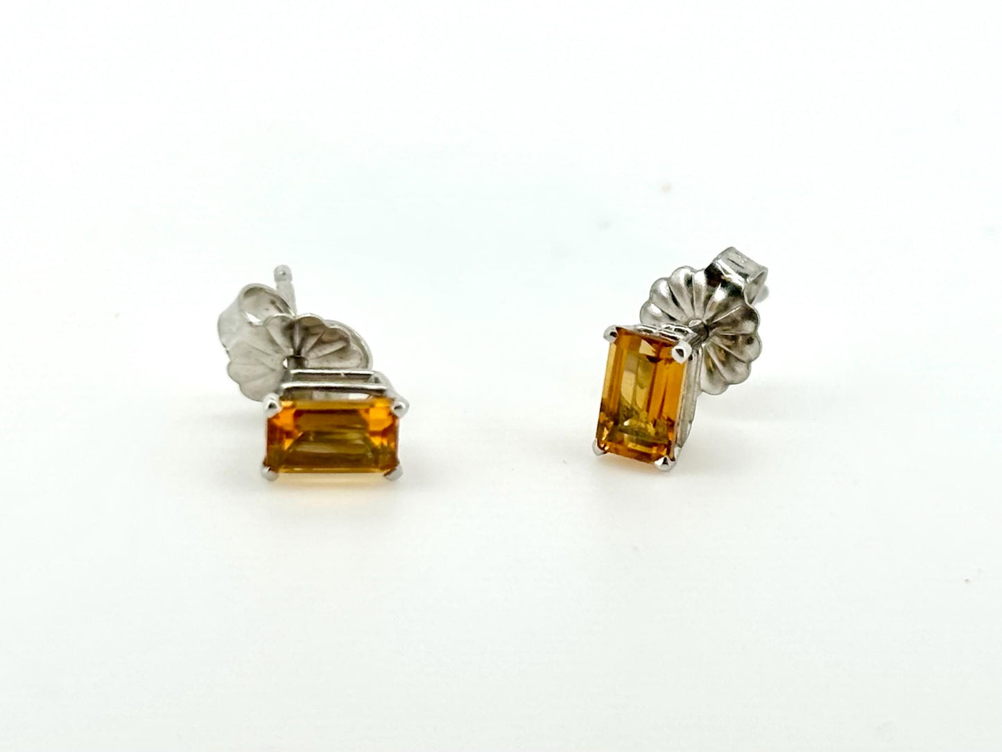14K White Gold Citrine Stud Earrings, Yellow Gemstones November Birthstone Jewelry Gift for her birthday, Abundance Stone Earrings