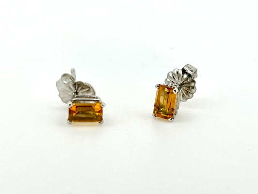 14K White Gold Citrine Stud Earrings, Yellow Gemstones November Birthstone Jewelry Gift for her birthday, Abundance Stone Earrings
