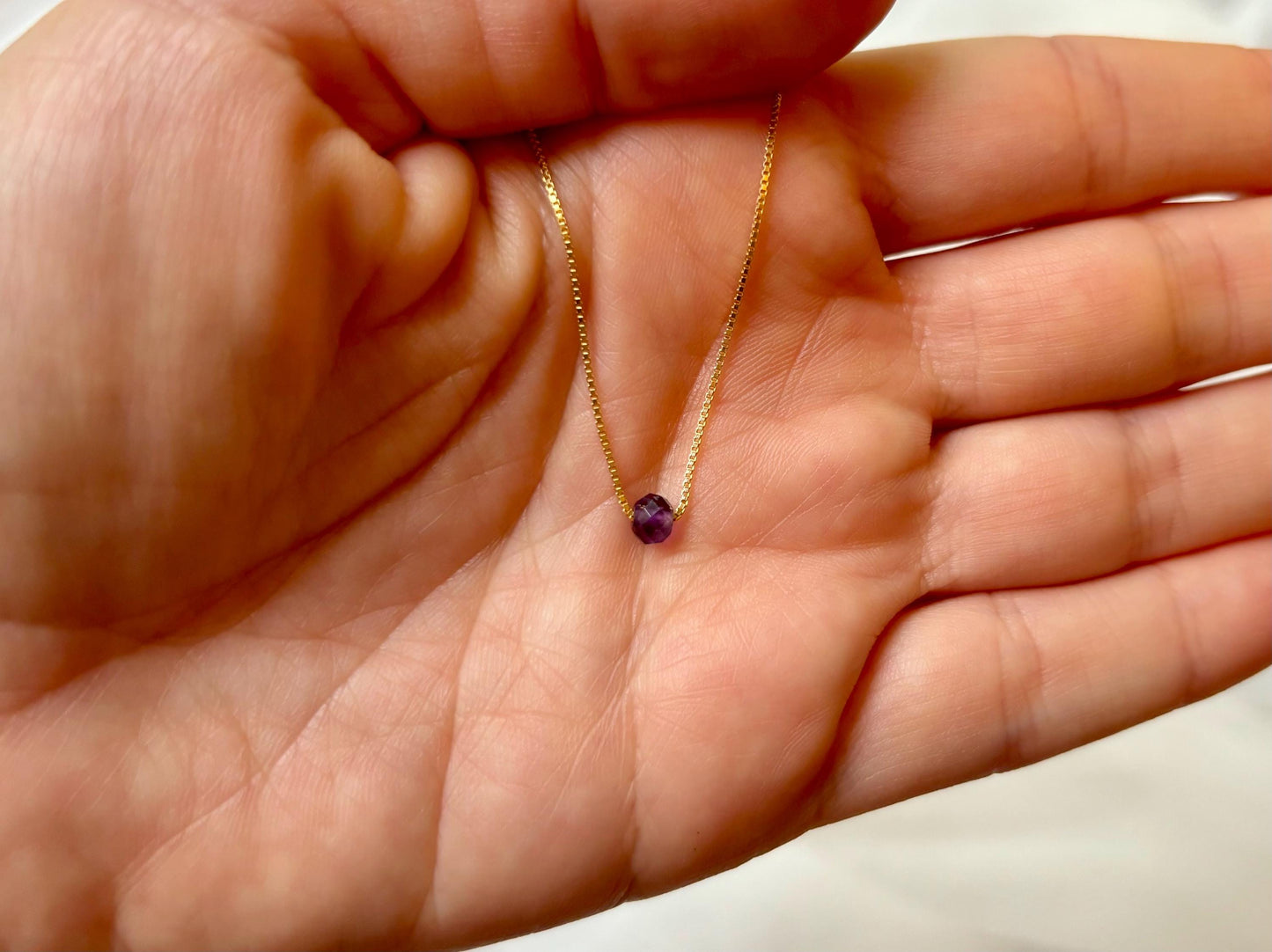 Dainty Amethyst Necklace Waterproof 925 Sterling Silver Necklace, Gold Necklace Tiny Minimalist Necklace Birthday Gift for Girlfriend