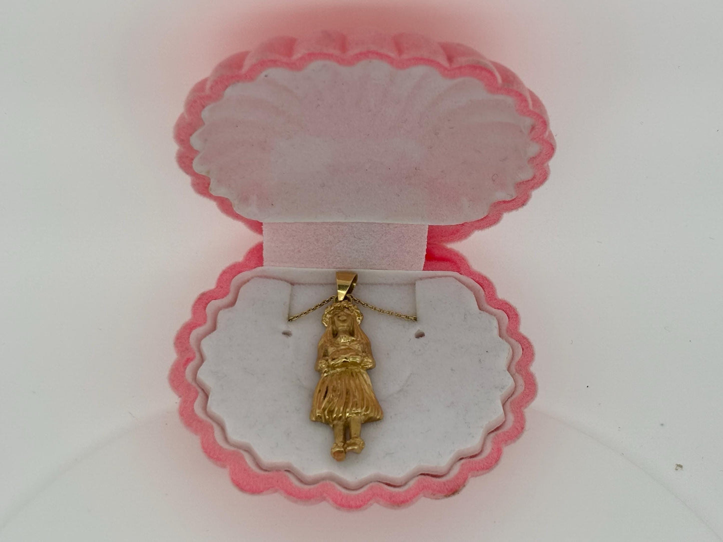 14K Solid Gold Hawaiian Hula Girl Pendant Hula Girl Necklace Gold Pendant Birthday Gift for her Gift for Mom Flower Necklace