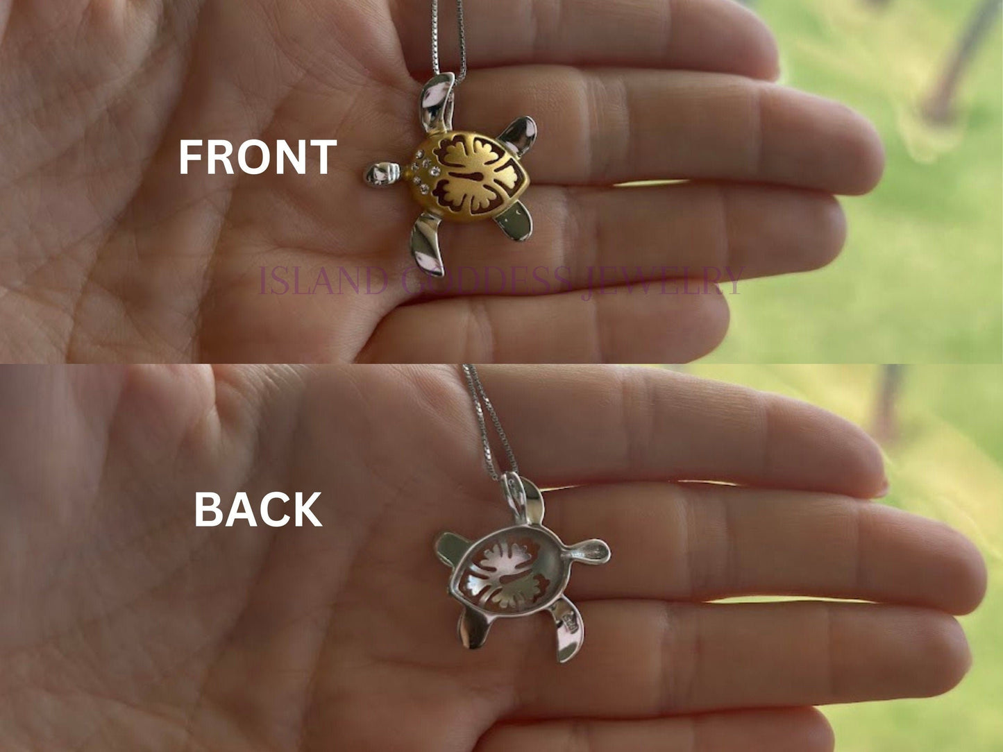 Hawaiian Turtle Necklace, Hibiscus Necklace,14K Gold-Plated 925 Sterling Silver Tarnish Free Sparkly Flower Necklace with Chain Gift for Her