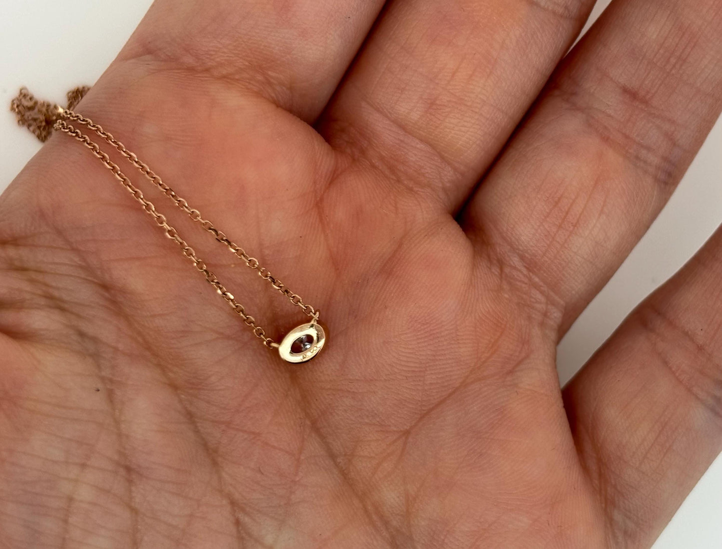 14K Rose Gold Oval Diamond Necklace, 0.10ct Solitaire, 18 Inch Chain, Dainty Minimalist Jewelry, Genuine Diamond Gift for Her
