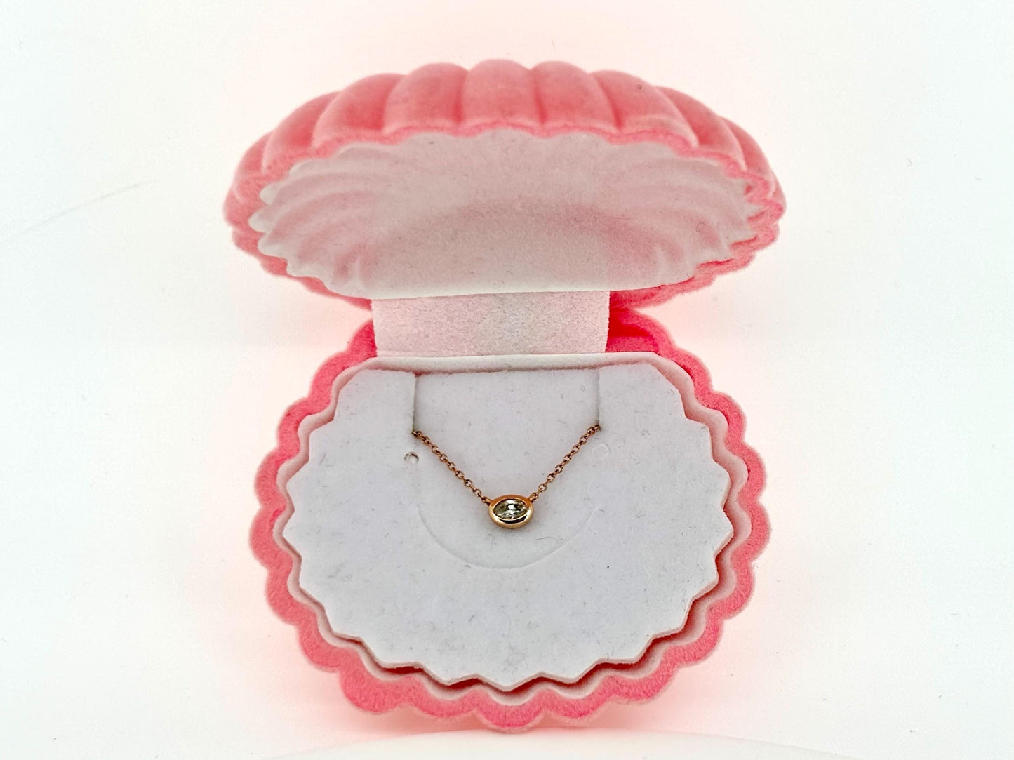 14K Rose Gold Oval Diamond Necklace, 0.10ct Solitaire, 18 Inch Chain, Dainty Minimalist Jewelry, Genuine Diamond Gift for Her