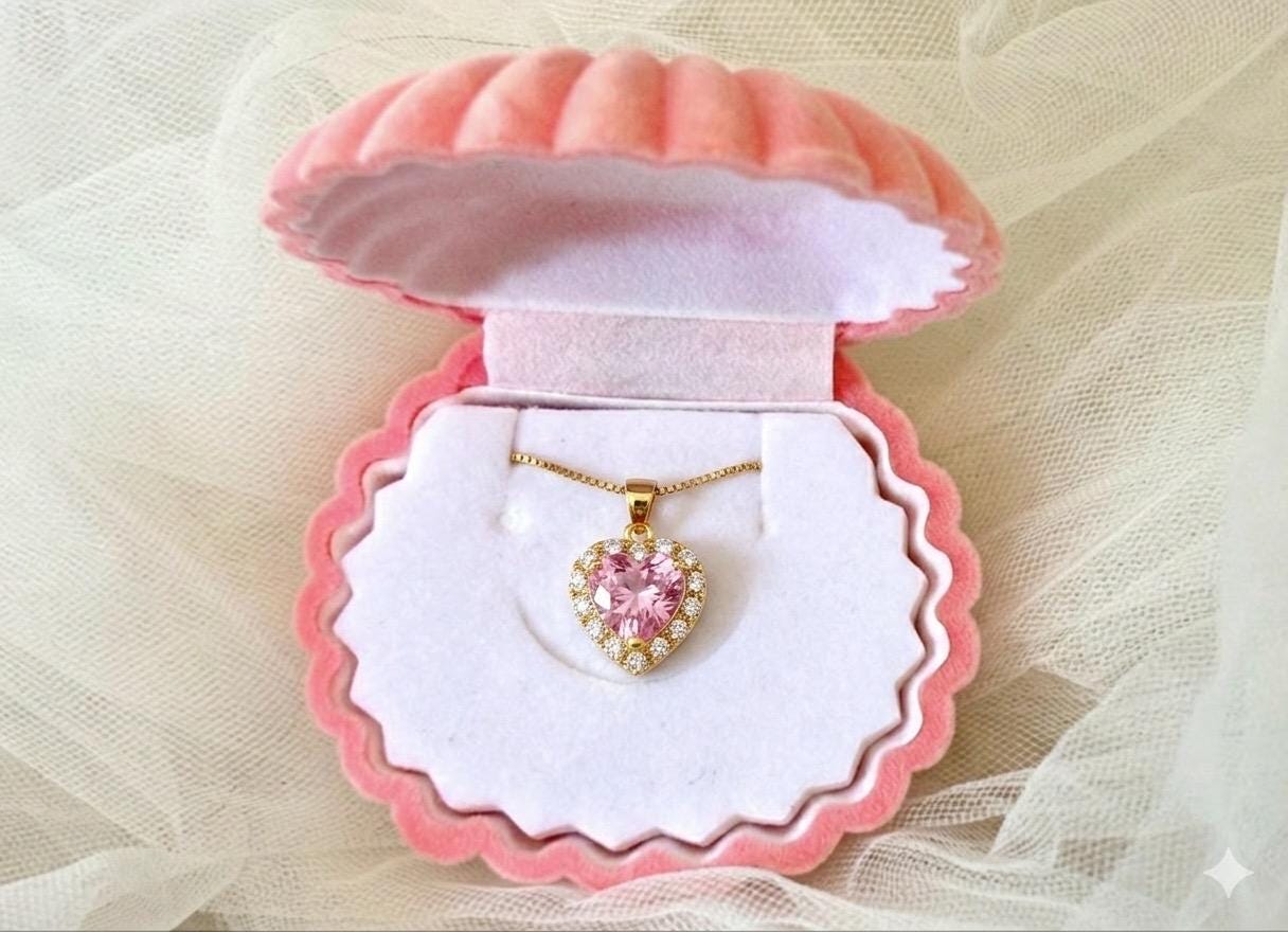 Pink Heart Necklace – Adjustable Chain Necklace With Cubic Zirconia Pendant Gift For Her
