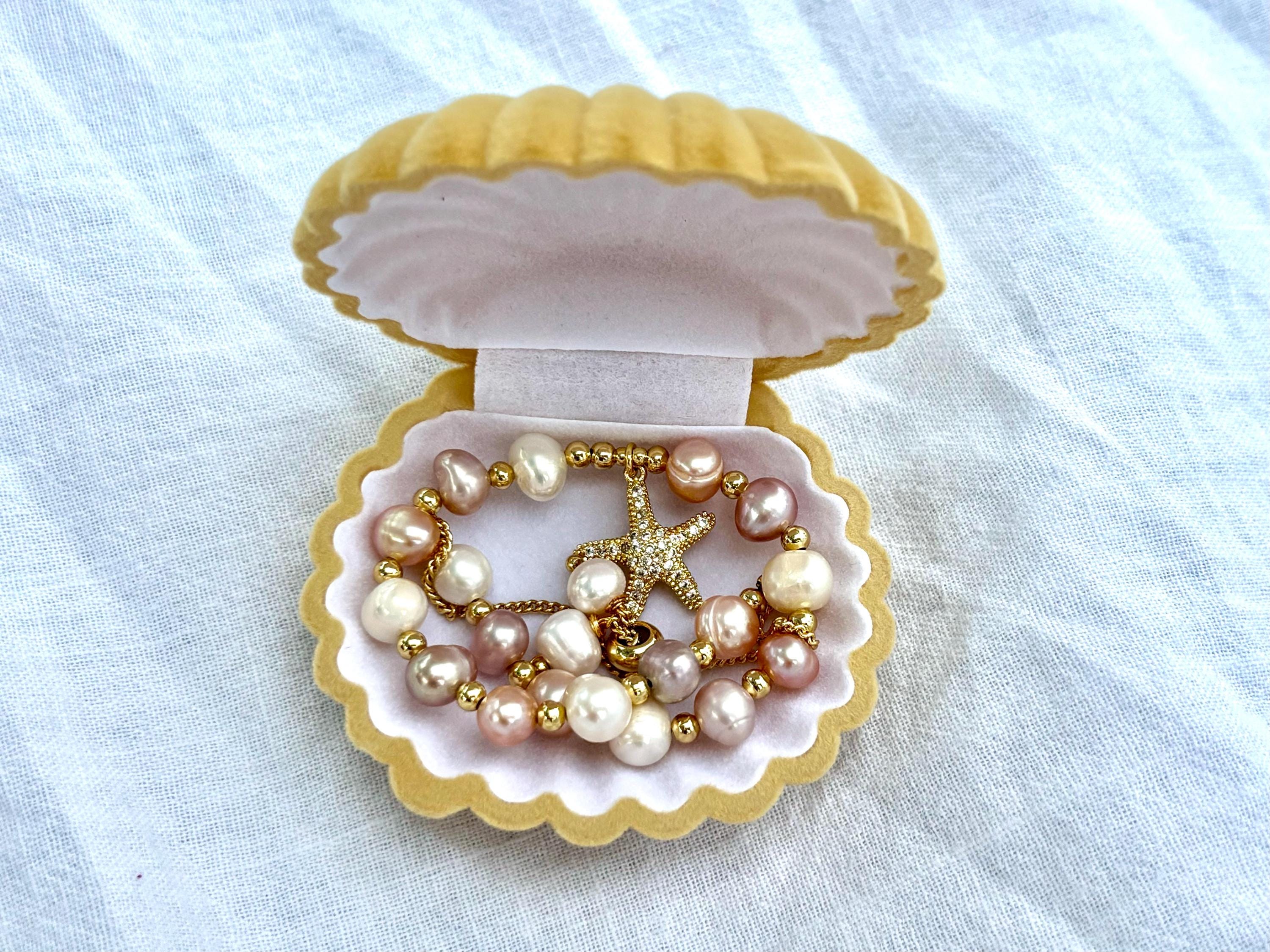 Tri-Color Pearl Bracelet with Starfish Charm