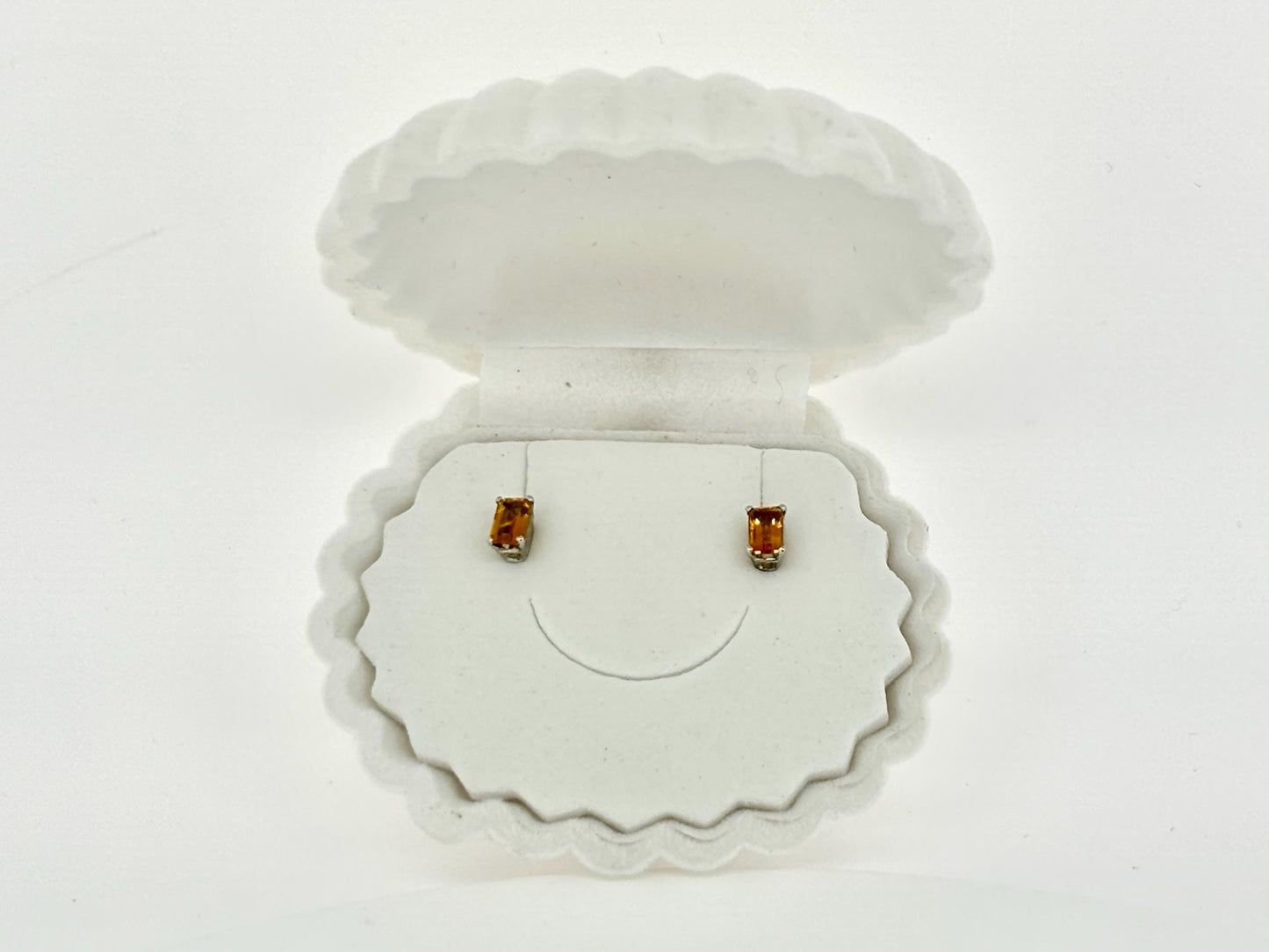 14K White Gold Citrine Stud Earrings, Yellow Gemstones November Birthstone Jewelry Gift for her birthday, Abundance Stone Earrings