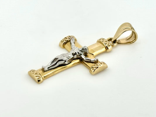 14K Solid Yellow Gold Cross Necklace Jesus Christ Pendant Giant Elegant Christian Gift for her Chritian Gift for Wife Christmas Gift