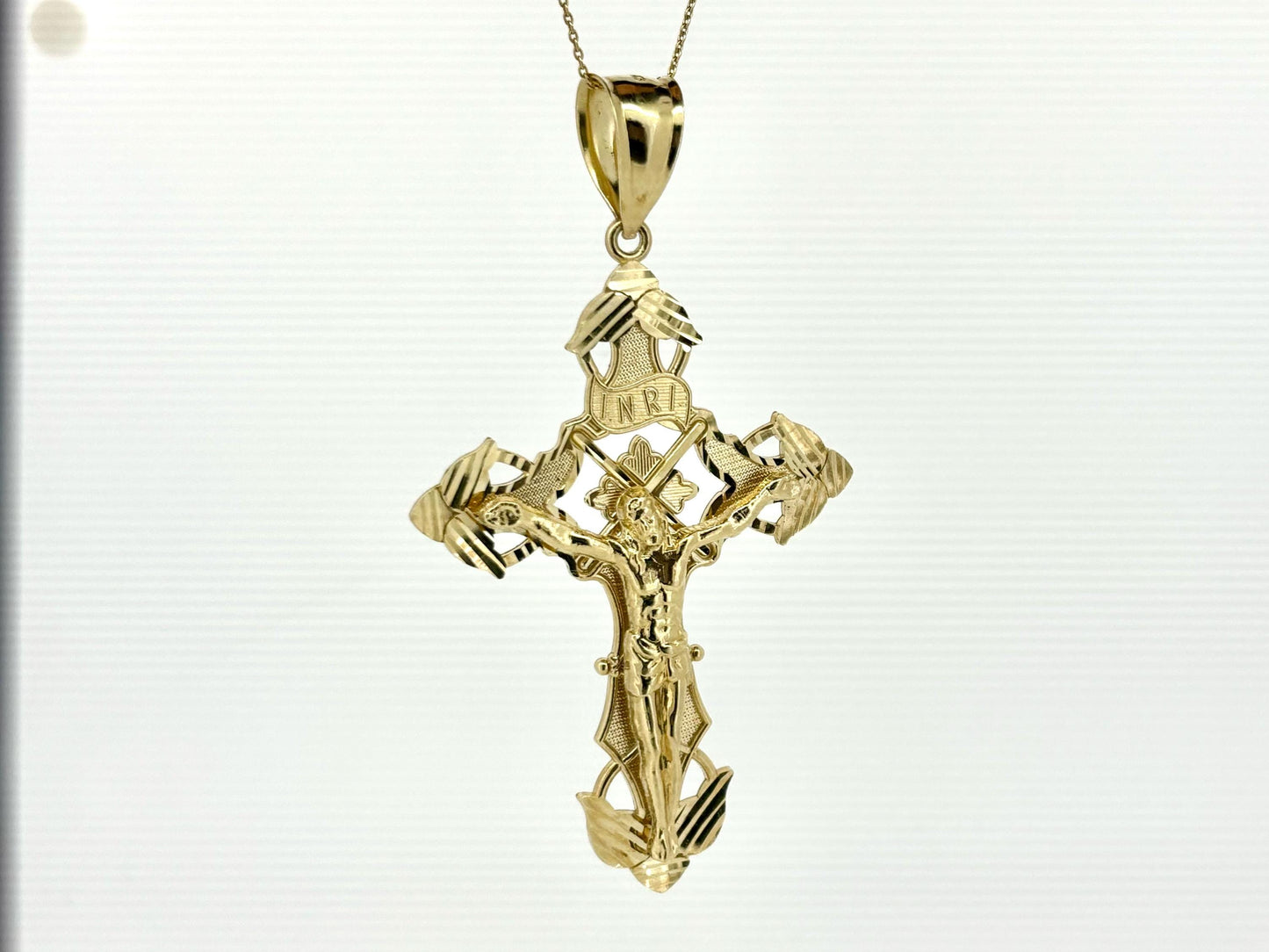 14K Solid Yellow Gold Cross Necklace Jesus Christ Pendant Giant Elegant Christian Gift for her Chritian Gift for Wife Christmas Gift