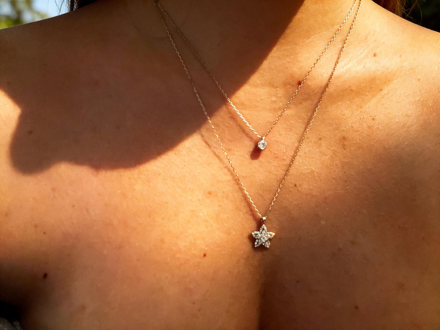Gold Flower Necklace – Double Layer Floral Pendant With Cubic Zirconia Sparkle