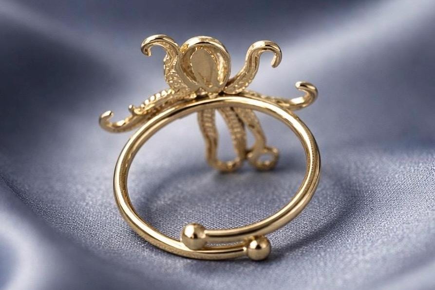 Octopus Ring – Adjustable Gold Plated Stainless Steel Beach Jewelry Gift For Her