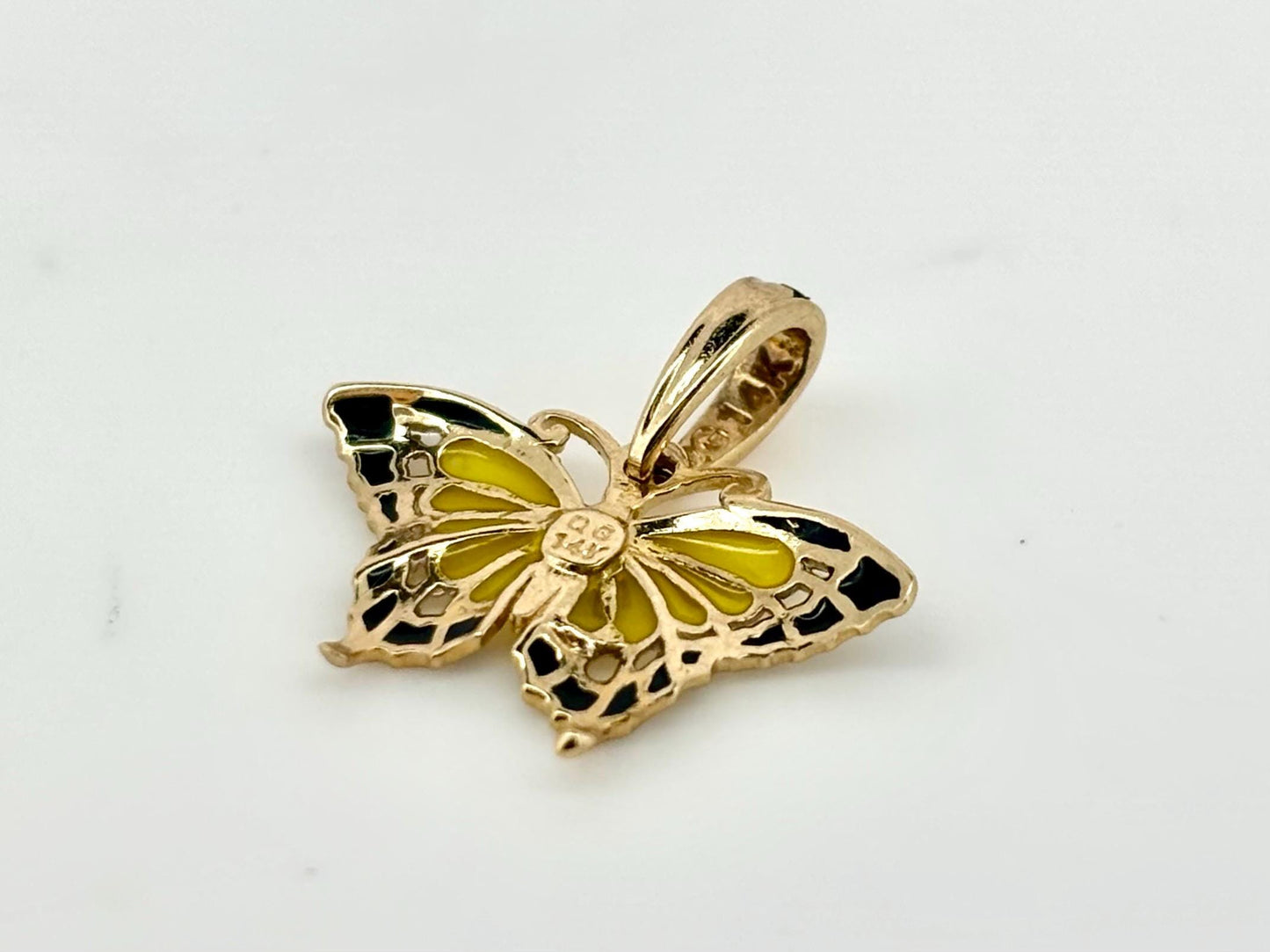 14K Yellow Gold Enamel Butterfly Pendant, Butterfly Necklace Color Necklace Diamond Pendant Birthday Gift For Her For mom Anniversary Gift