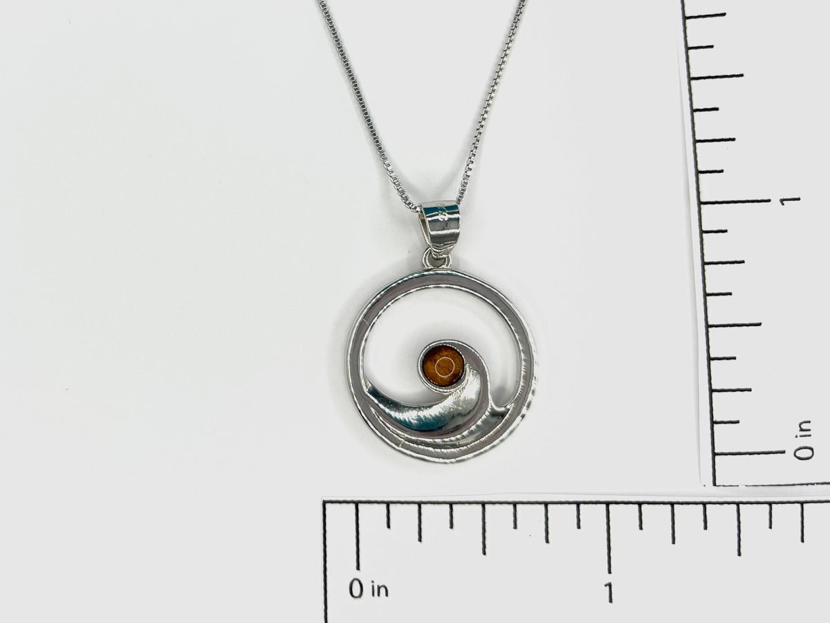 Koa Wood Wave Necklace, Rhodium Sterling Silver Beach Pendant, hawaii, ocean, gift – handmade Hawaiian jewelry, Island Goddess Jewelry