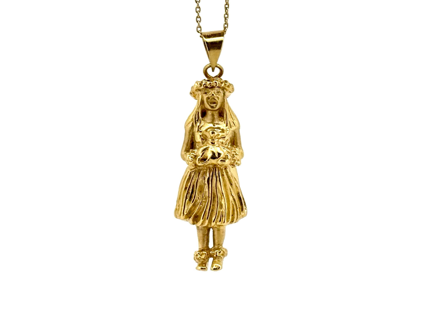 14K Solid Gold Hawaiian Hula Girl Pendant Hula Girl Necklace Gold Pendant Birthday Gift for her Gift for Mom Flower Necklace
