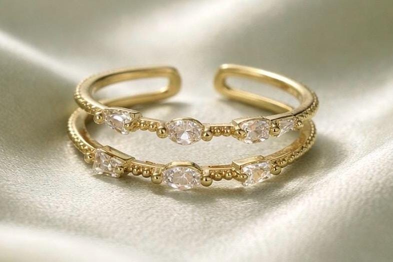 Gold Plated Stackable Ring – Adjustable Size Band With Sparkling Cubic Zirconia Star