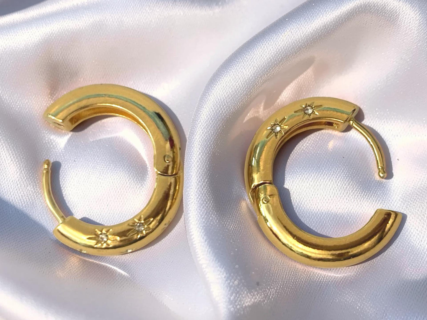 North Star Hoop Earrings – 14K Gold Plated Stainless Steel | Stackable Gold Earrings