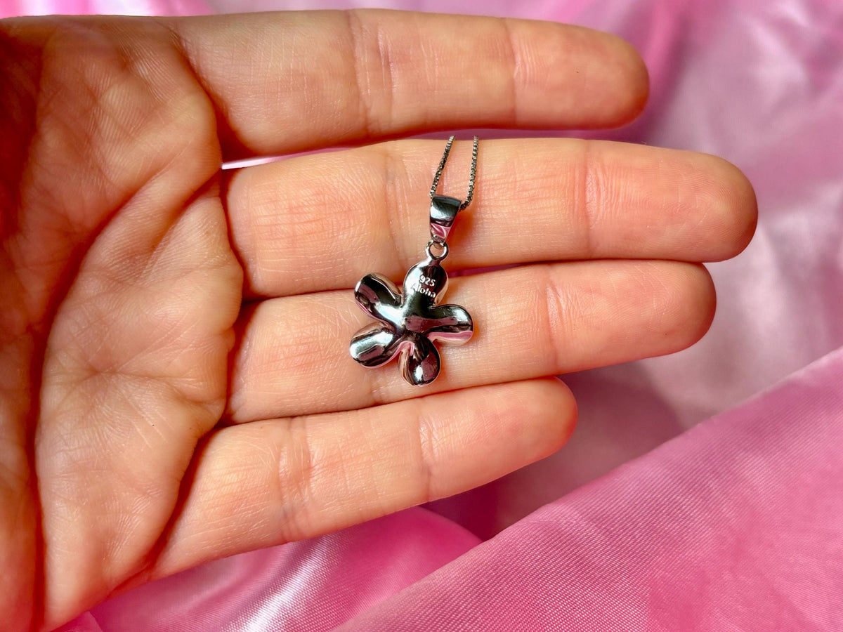 Plumeria Flower Necklace, Peridot, 925 Sterling Silver, Tarnish Free, gift for her, mothers day gift, gift for mom – handmade Hawaiian jewelry, Island Goddess Jewelry