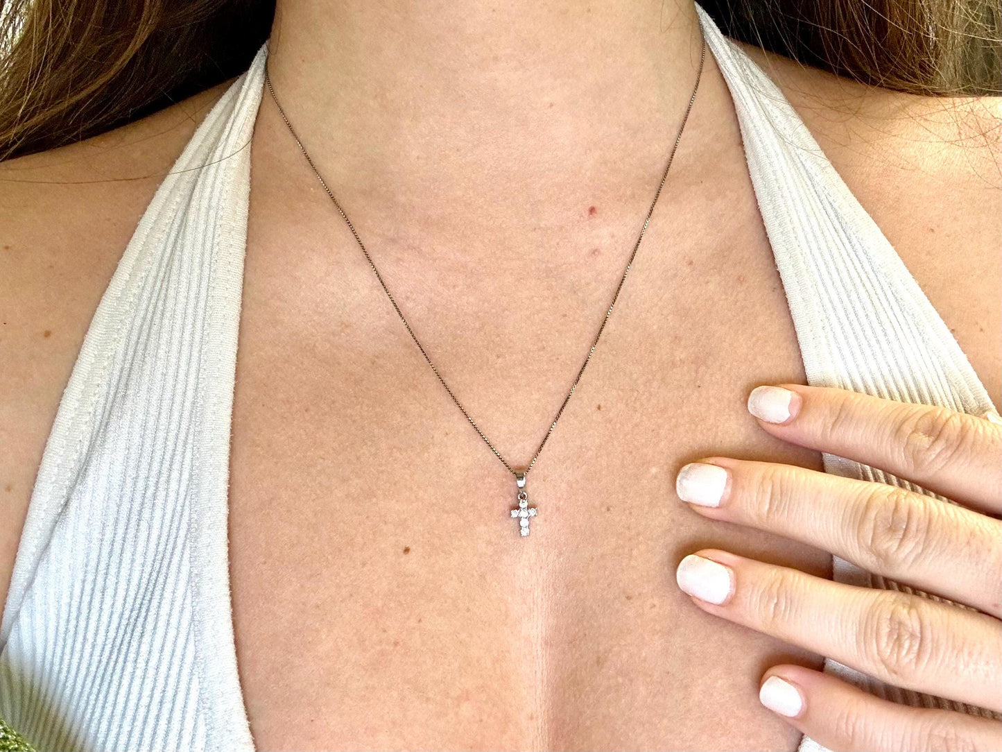 14K Solid White Gold Cross Necklace Jesus Christ Pendant Diamond Cross Christian Gift for her Chritian Gift for Wife Christmas Gift