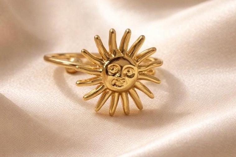 Sun Ring Stainless Steel – Adjustable Stackable Gold Plated Ring With Sparkling Cubic Zirconia