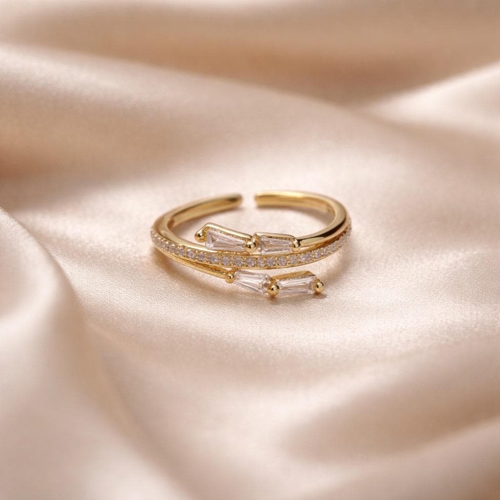 Adjustable Stackable Ring – Gold Plated Stainless Steel Band with Sparkling Cubic Zirconia
