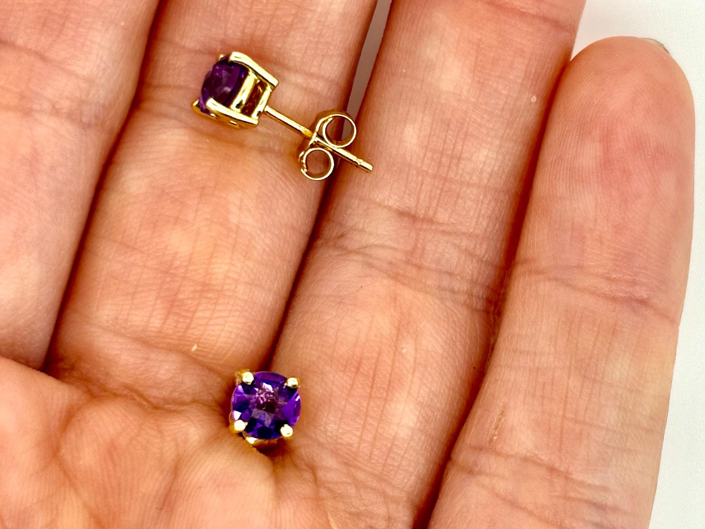 14k  Gold Round Amethyst Earrings, February Birthstone, Amethyst Stud, Birthday Gift For Her, For Mom, Anniversary Gift, Calming Jewel