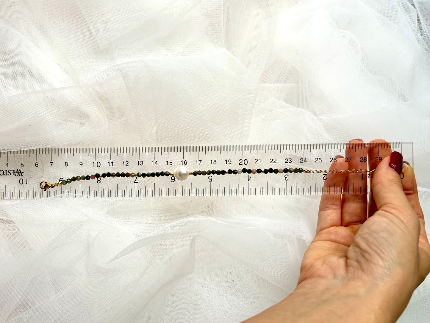 Healing Crystal Birthstone October Bracelet Genuine Freshwater White Pearl Rainbow Tourmaline Bracelet Adjustable Tarnish Free Gift For Her