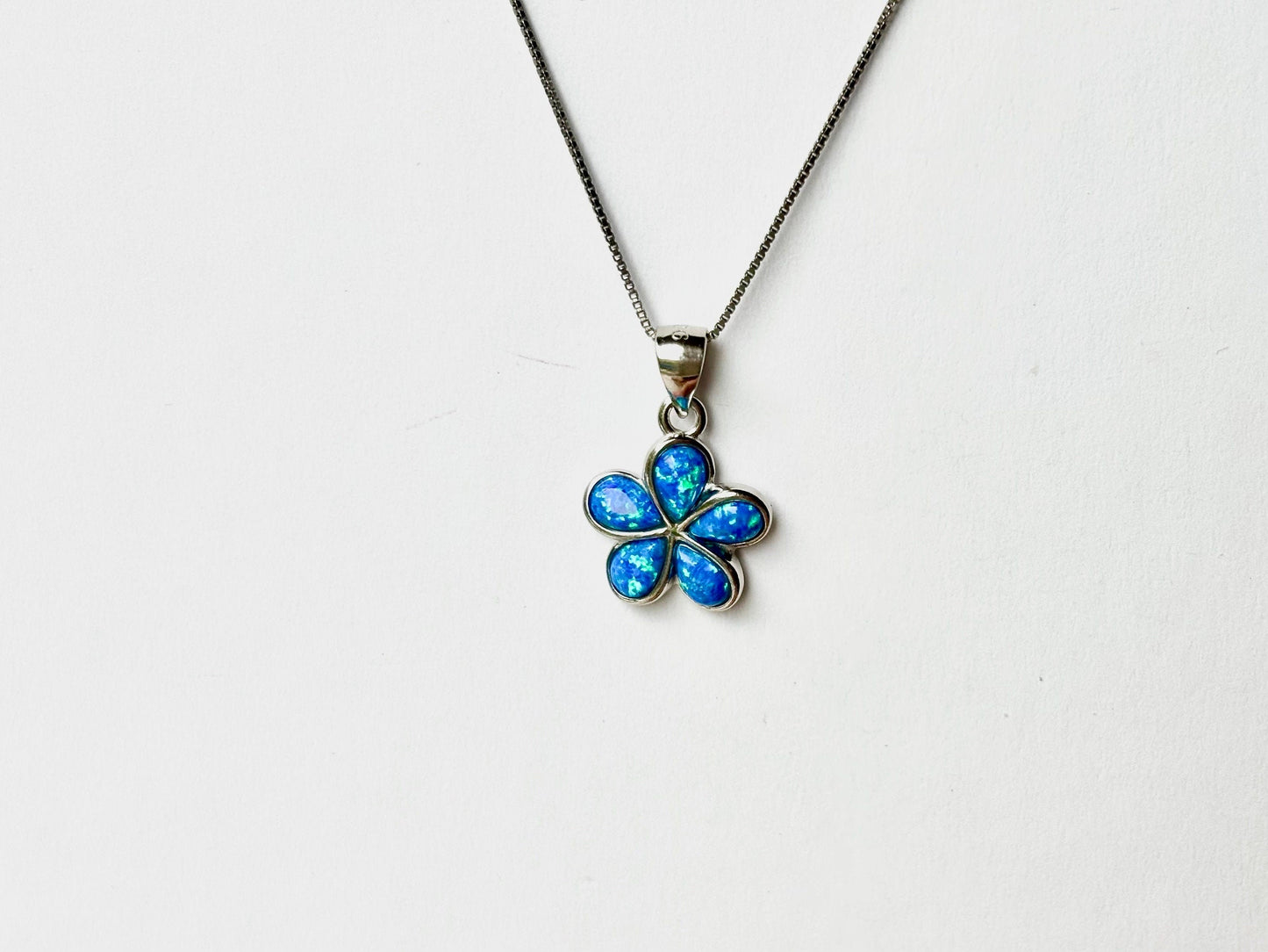 Hawaiian Plumeria Flower Necklace 925 Sterling Silver Tarnish Free Blue Opal Necklace and chain Gift for her Oceanlover Wife daugther Mom