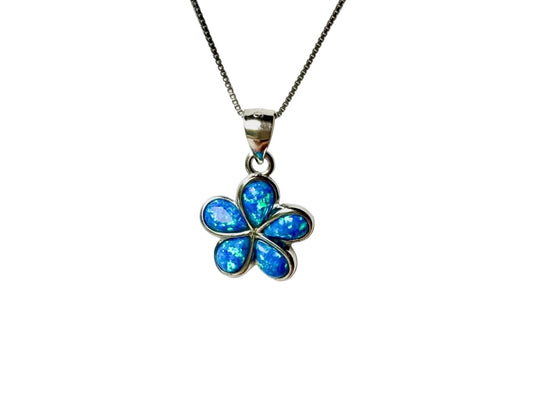 Hawaiian Plumeria Necklace – Sterling Silver Pendant with Blue Opal Jewelry Gift