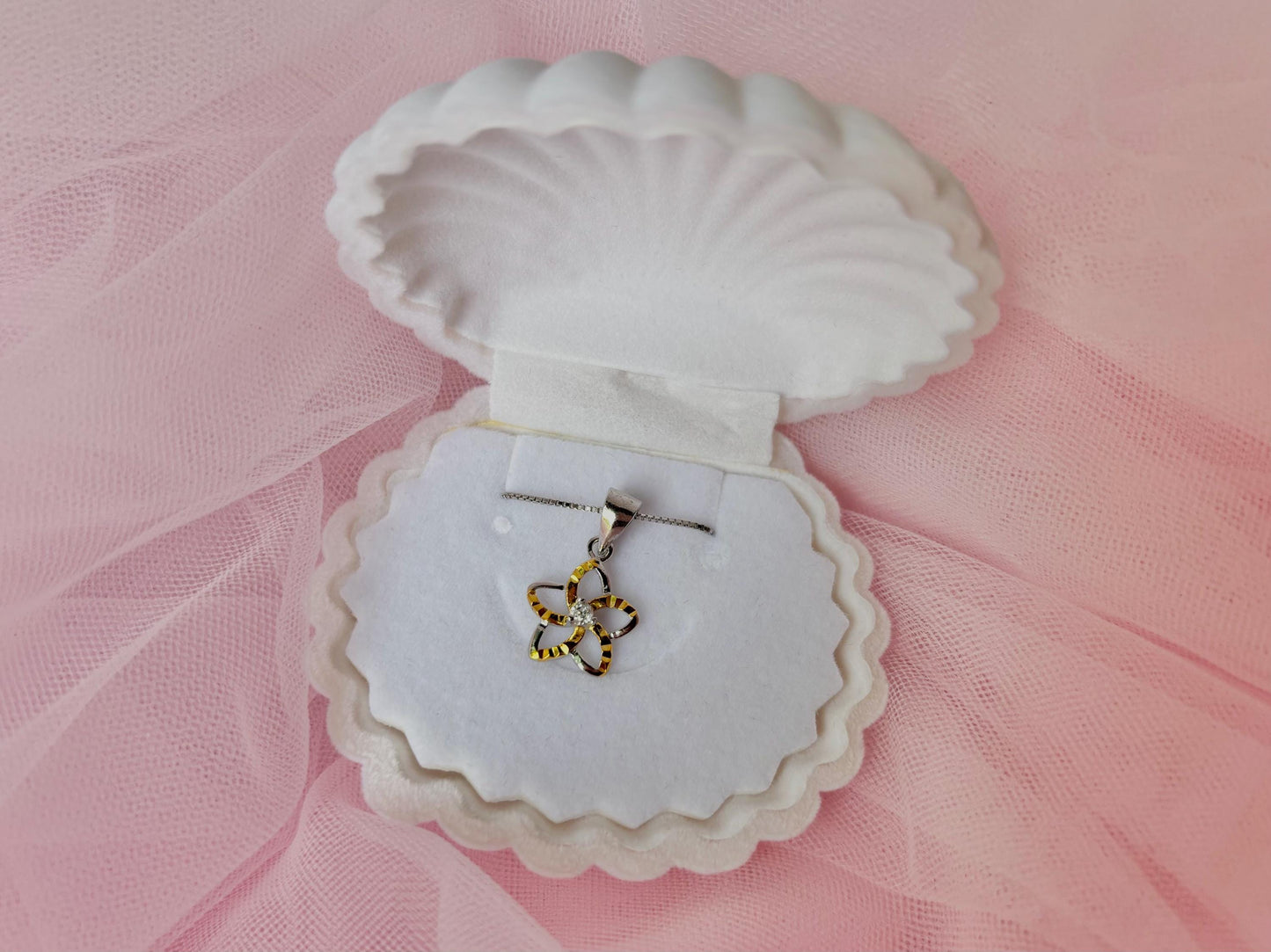 Hawaiian Plumeria Flower Necklace with CZ Stone Flower Jewelry Gift for Her Birthday Gift for Wife, Mom, Girlfriend Sterling Silver