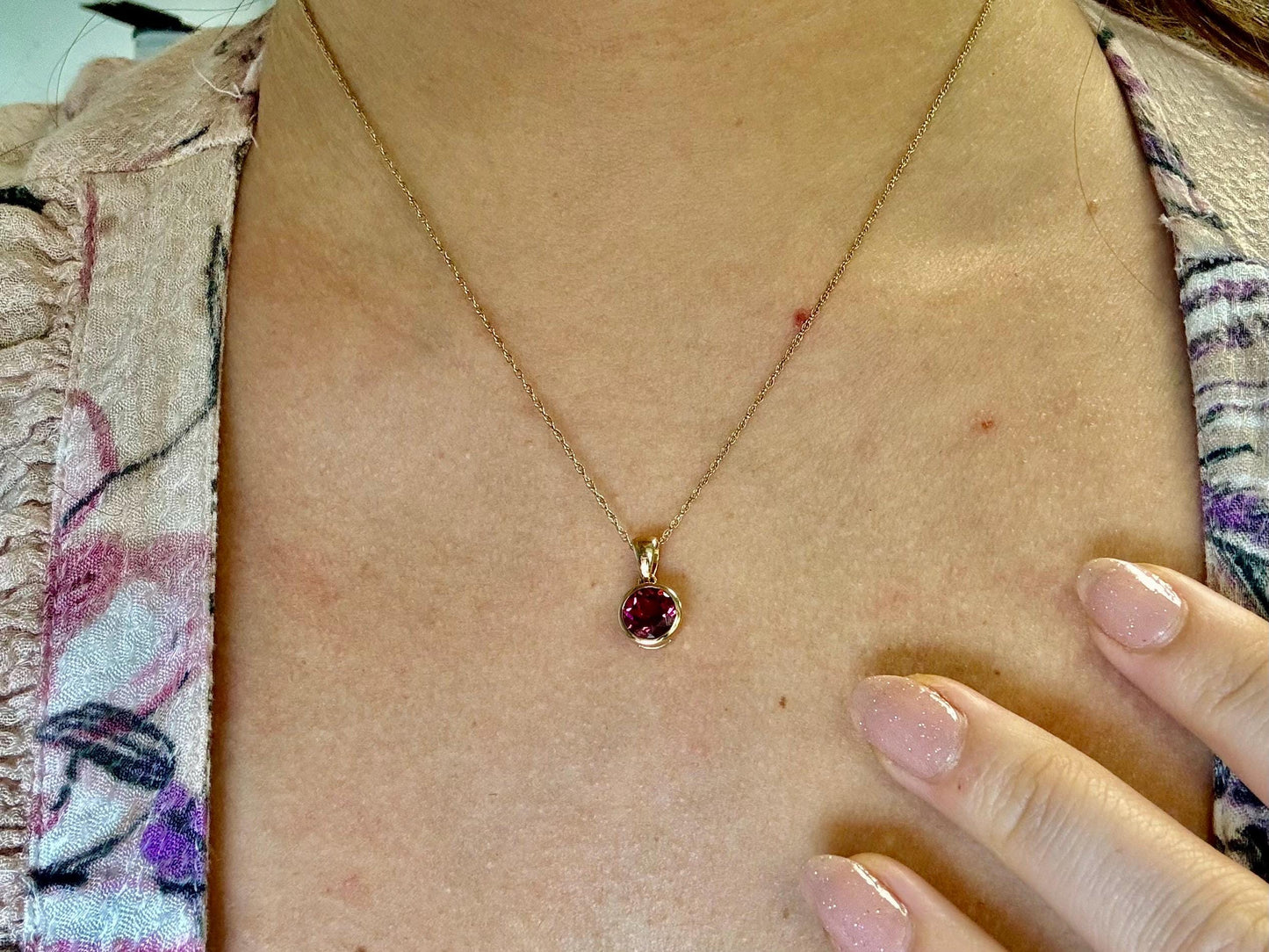 Island Ember Garnet Pendant – 14k Rhodolite Garnet Solid Gold Necklace