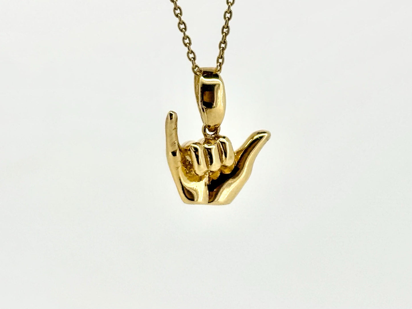 14K Solid Gold Hawaiian Shaka Sign Pendant Funny Shaka Sign Necklace Gold Pendant Birthday Gift for her Gift for Mom Flower Necklace
