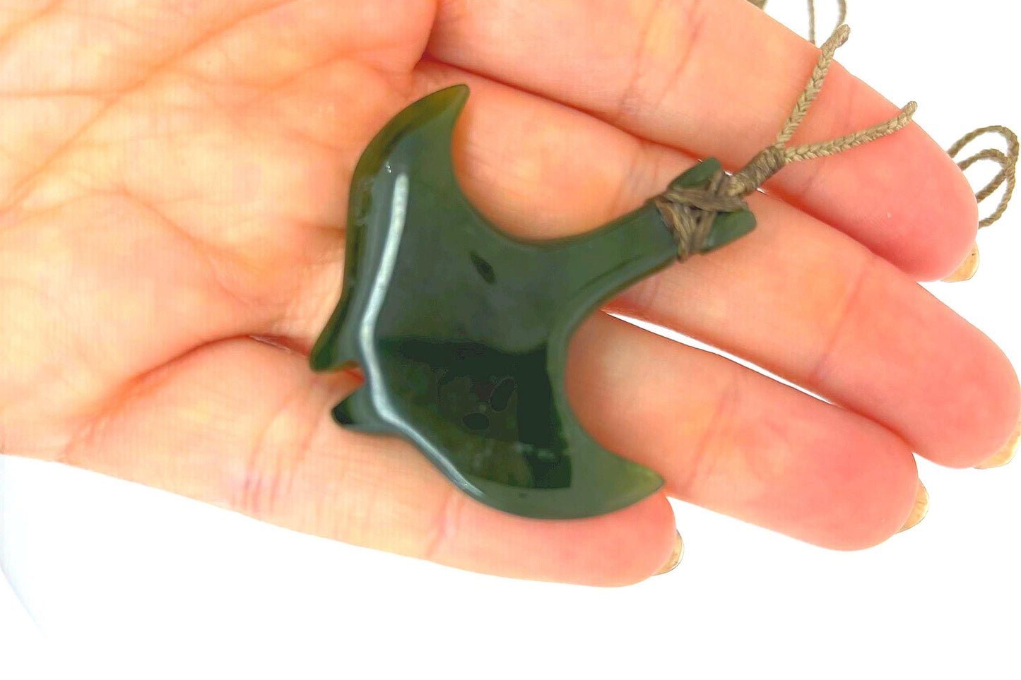 Tribal Jade Whale Tail Necklace for Men, 11.9g Greenstone Pendant - Adjustable Waxed Cord | Maori-Inspired Symbolic Gift For Mens Birthday