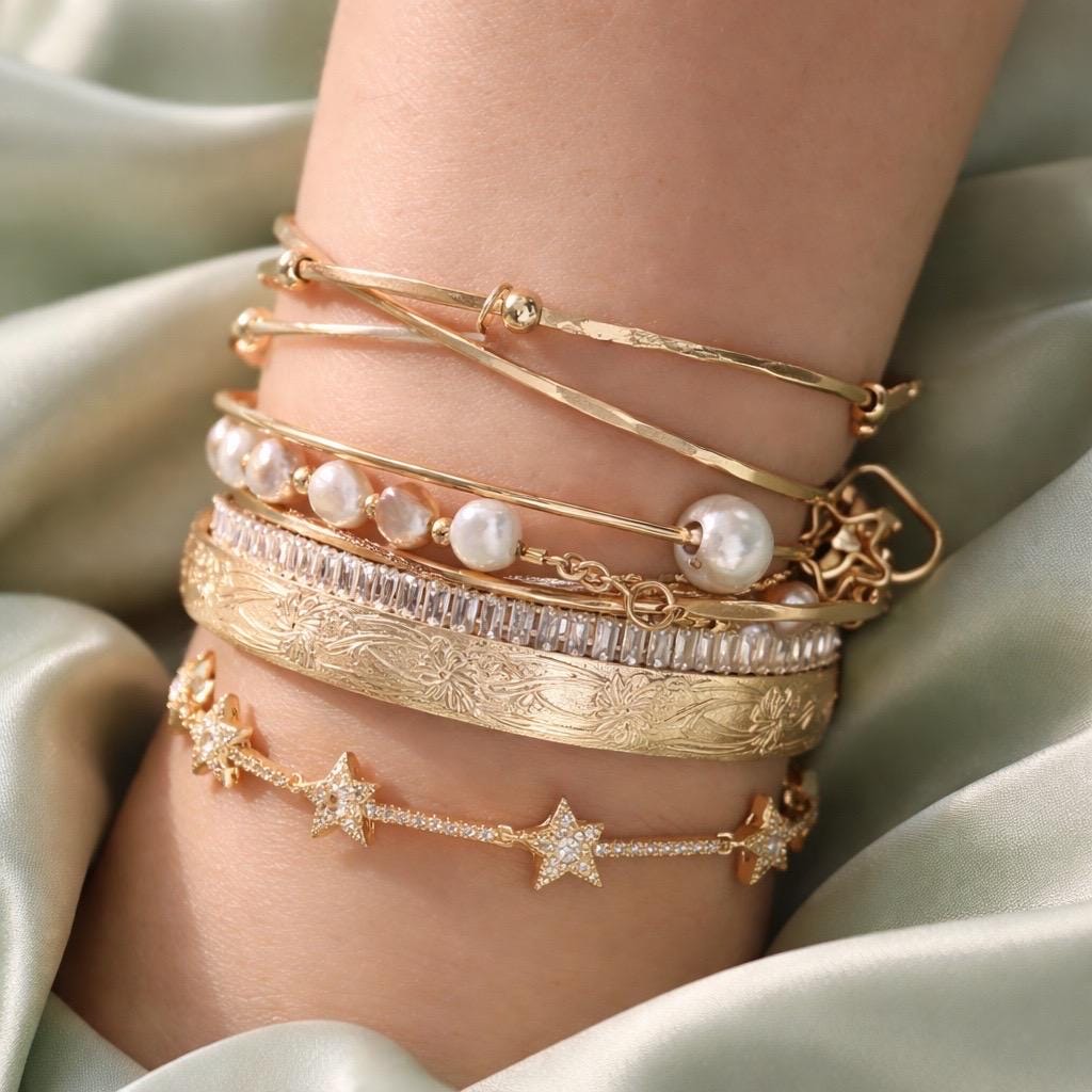 Star Bracelet – Adjustable Gold Plated Cubic Zirconia Dainty Bracelet for Everyday Wear