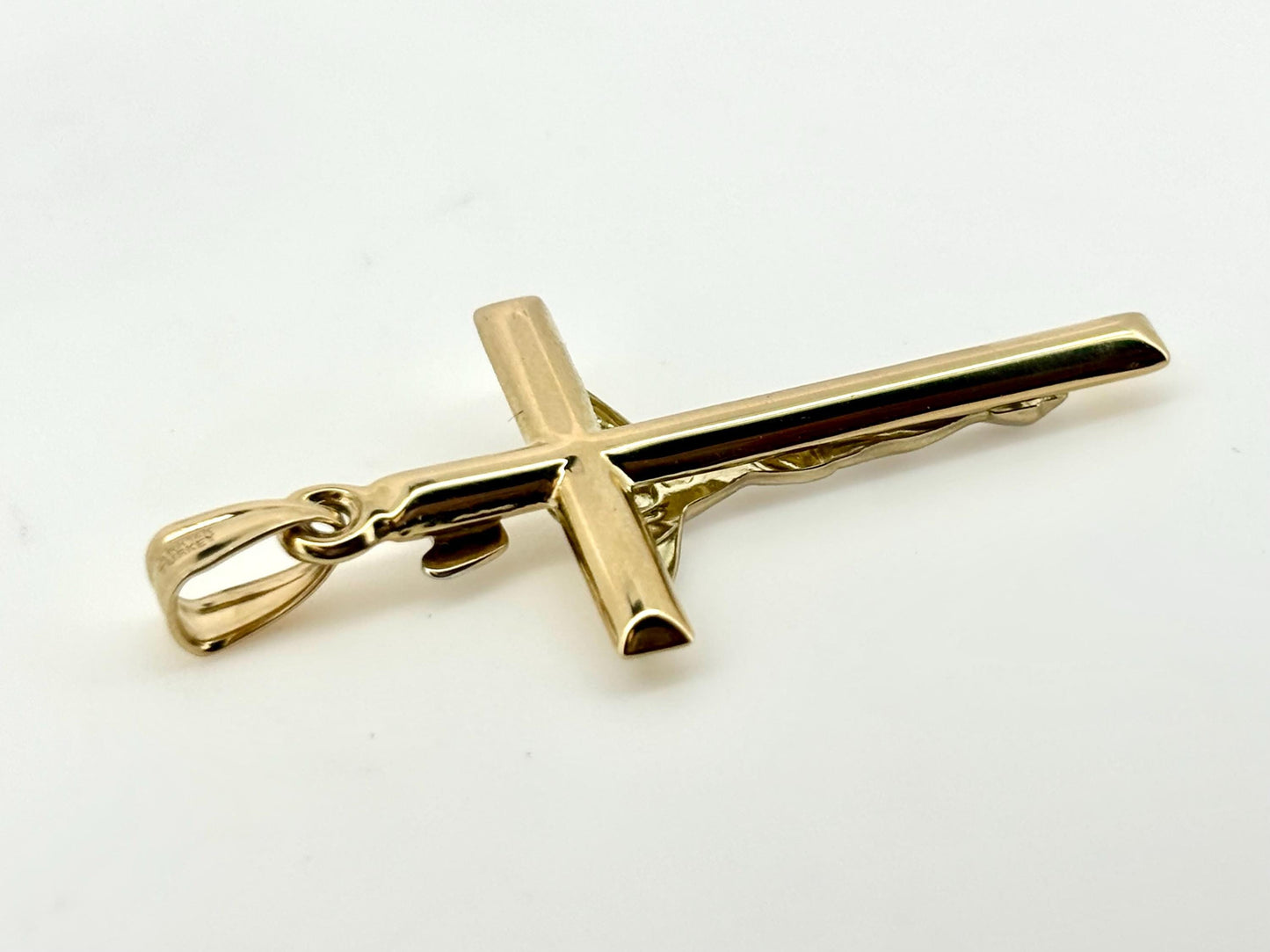 14K Solid Yellow Gold Cross Necklace Jesus Christ Pendant Giant Elegant Christian Gift for her Chritian Gift for Wife Christmas Gift