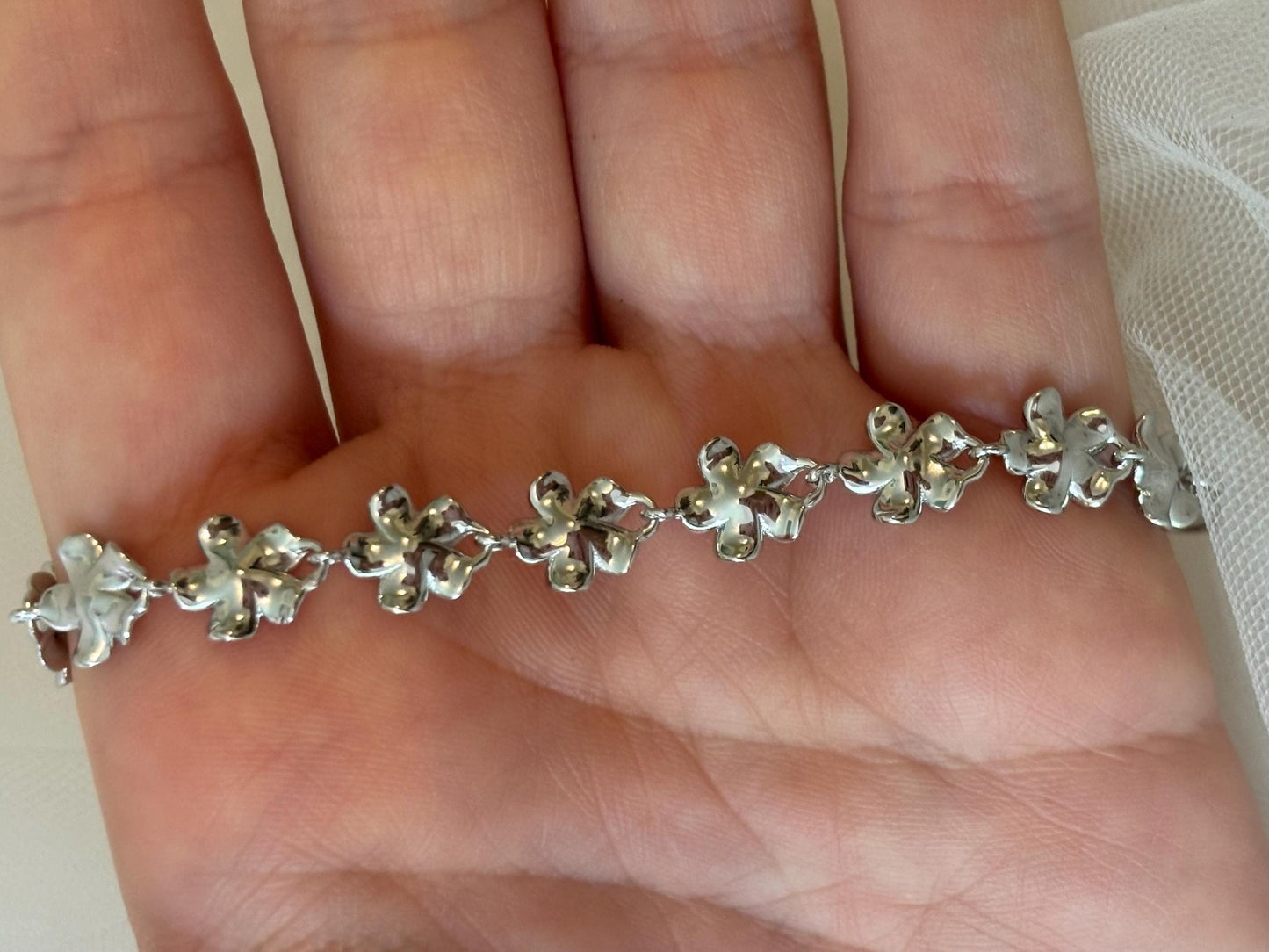 Hawaiian Plumeria Flower Bracelet Hawaiian Bracelet 925 Sterling Silver Tarnish Free - Birthday Gift for Her Gift for Mom Dainty Bracelet