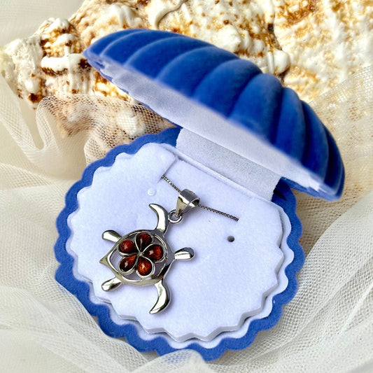 Hawaiian Sea Turtle Necklace –   with Koa Wood & Plumeria Flower Pendant