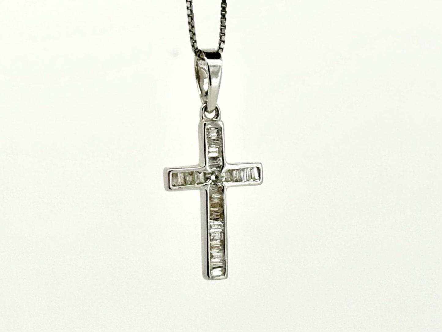 14K Solid White Gold Cross Necklace Jesus Christ Pendant Diamond Cross Christian Gift for her Chritian Gift for Wife Christmas Gift