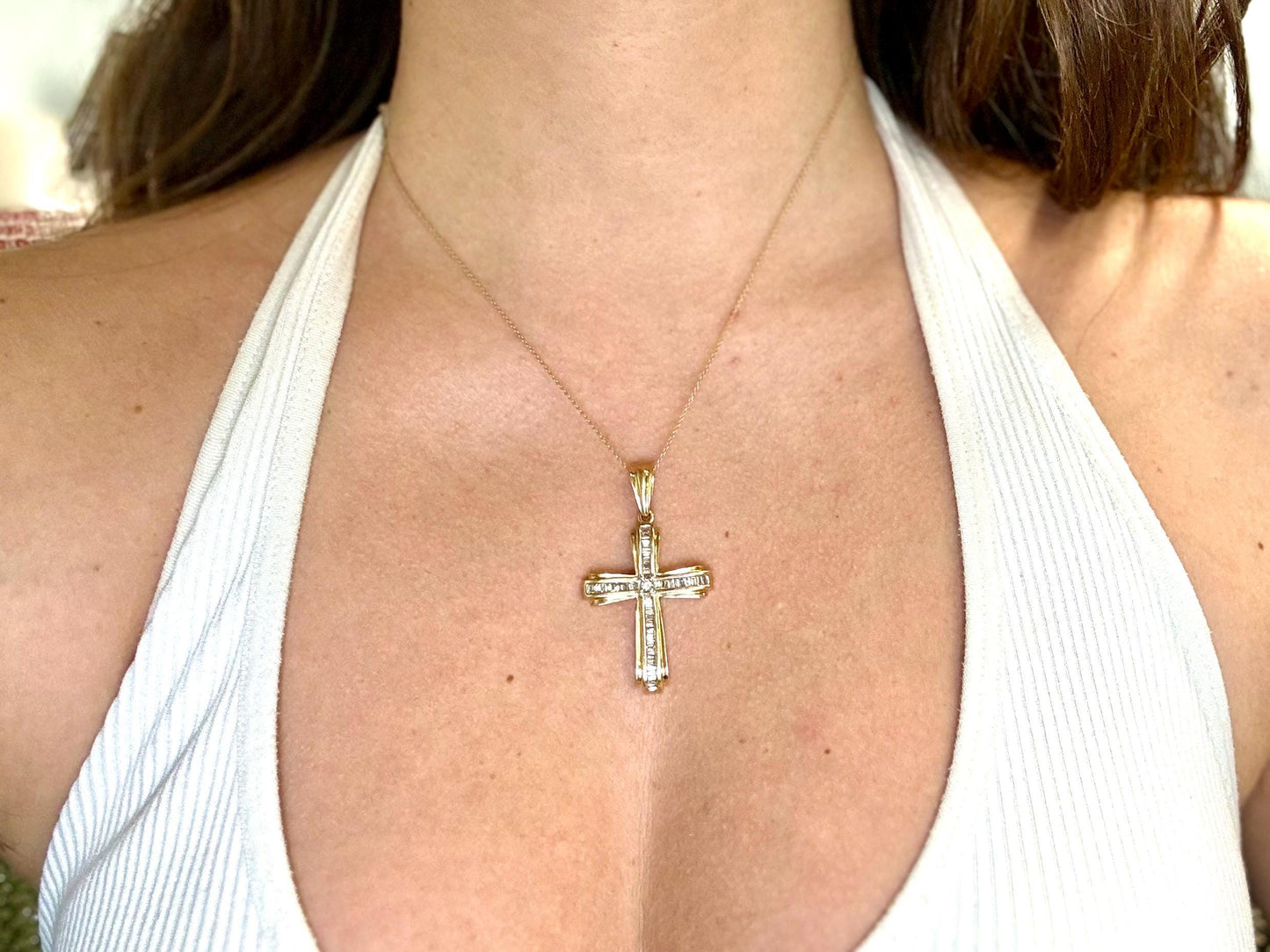 14K Solid Yellow Gold Cross Necklace Jesus Christ Pendant Diamond Cross Christian Gift for her Chritian Gift for Wife Christmas Gift
