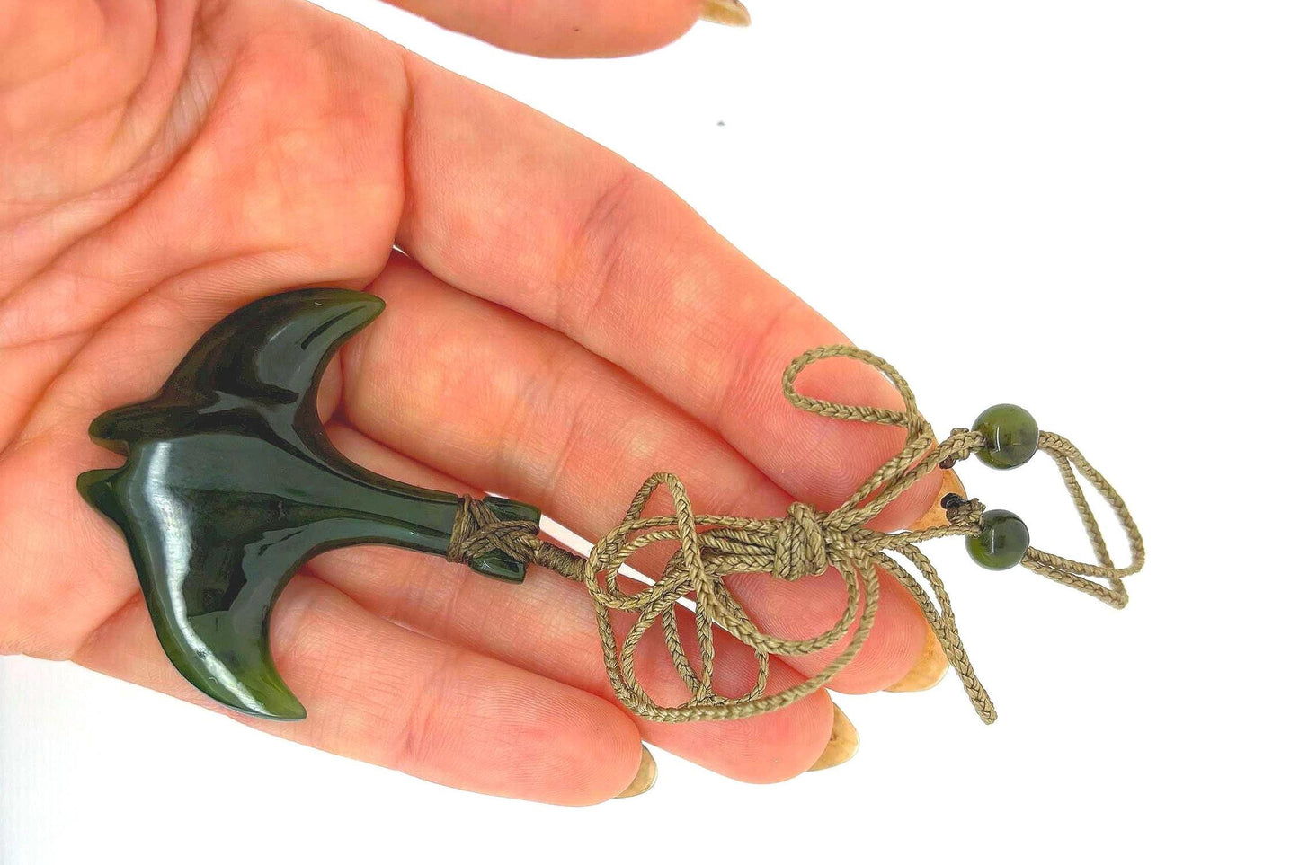 Tribal Jade Whale Tail Necklace for Men, 11.9g Greenstone Pendant - Adjustable Waxed Cord | Maori-Inspired Symbolic Gift For Mens Birthday