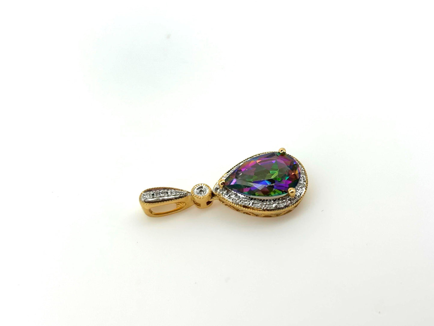 Ocean Light Mystic Topaz Pendant – 14k Solid Gold Necklace with Diamond Accent