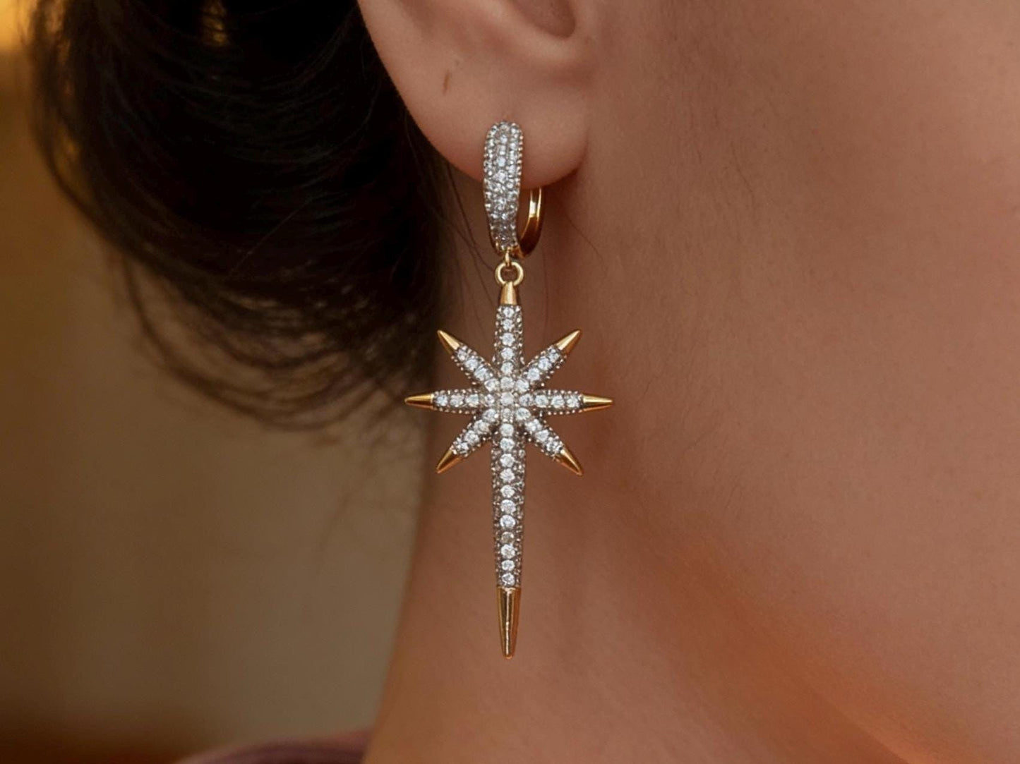 North Star Earrings – Stackable Gold Star Earrings | 14K Gold Plated Stainless Steel