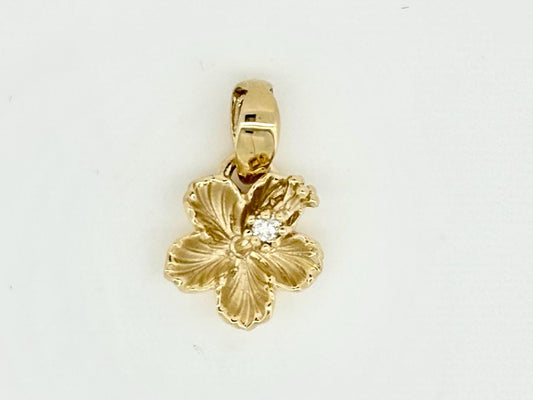 14K Solid Gold Hibiscus Pendant Flower Pendant 0.2 Ct Diamond Necklace Gold Pendant Birthday Gift for her Gift for Mom Flower Necklace