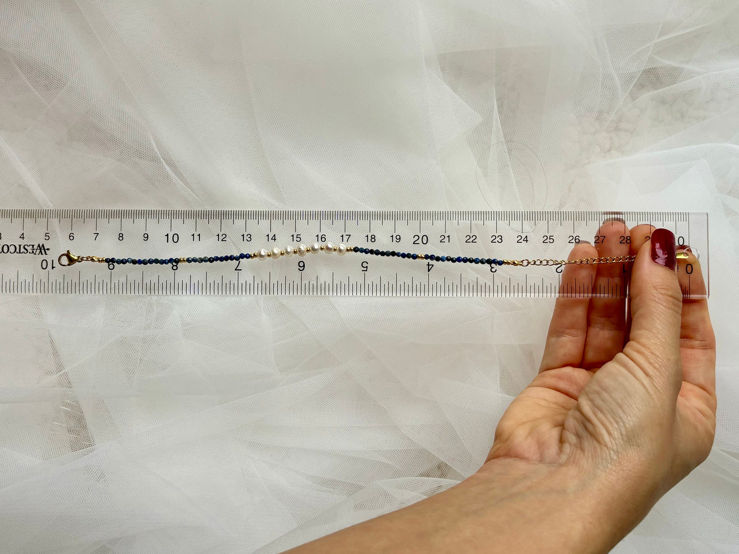 Healing Crystal December Birth Stone Bracelet Genuine Freshwater White Pearl Lapis Lazuli Bracelet Adjustable Tarnish Free Cute Gift For Her