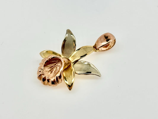 10K Solid Gold Orchid Pendant Flower Pendant Orchid Necklace Gold Pendant Birthday Gift for her Gift for Mom Flower Necklace 3 Color Flower