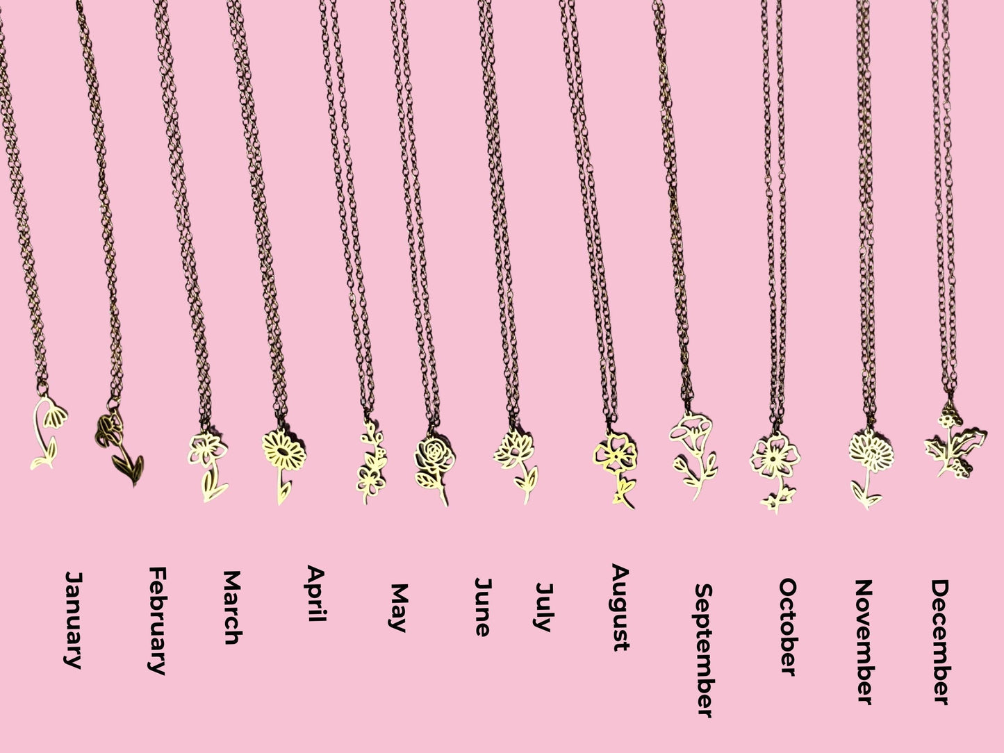 Birth Flower Necklace Stainless Steel 18K Gold Plated Necklace with Chain Birthday Gift for Her - Gift for Mom , Gift for Girlfriend