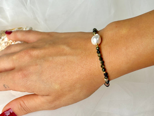 Healing Crystal Birthstone October Bracelet Genuine Freshwater White Pearl Rainbow Tourmaline Bracelet Adjustable Tarnish Free Gift For Her