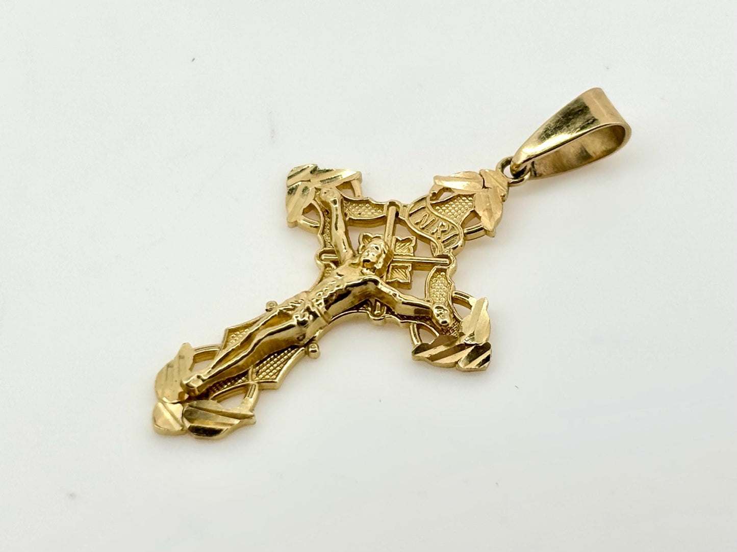 14K Solid Yellow Gold Cross Necklace Jesus Christ Pendant Giant Elegant Christian Gift for her Chritian Gift for Wife Christmas Gift
