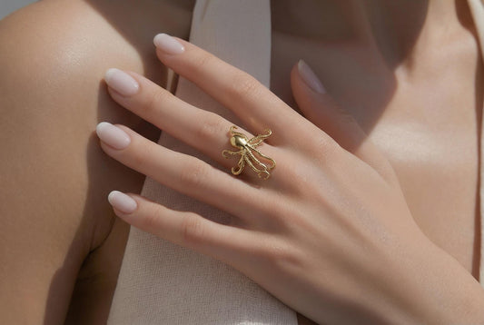 Octopus Ring – Adjustable Gold Plated Stainless Steel Beach Jewelry Gift For Her