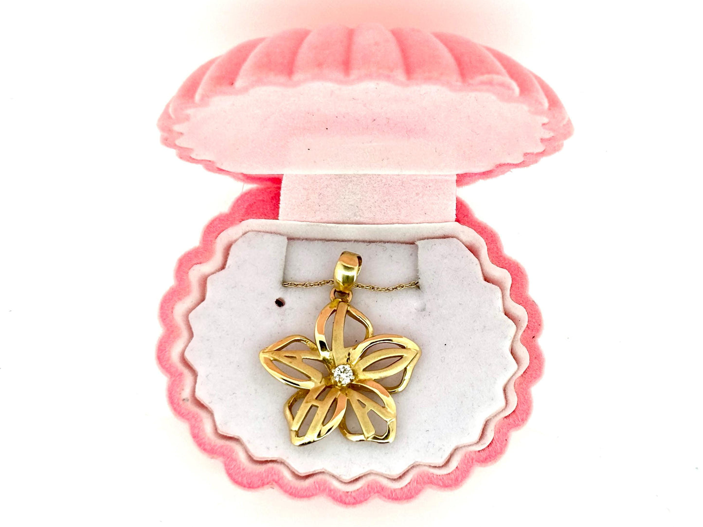 14K Solid Gold ALOHA Plumeria Pendant Flower Pendant Necklace Gold Pendant Birthday Gift for her Gift for Mom Flower Necklace ALOHA Pendant