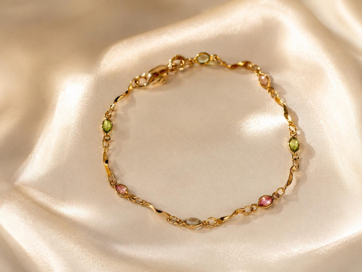 Pastel Gemstone Bracelet | Dainty Gold, Colorful CZ, Gift For Her, colorful bracelet, dainty gold bracelet, everyday jewelry – handmade Hawaiian jewelry, Island Goddess Jewelry