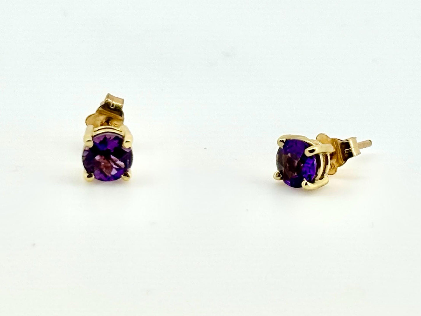 14k  Gold Round Amethyst Earrings, February Birthstone, Amethyst Stud, Birthday Gift For Her, For Mom, Anniversary Gift, Calming Jewel